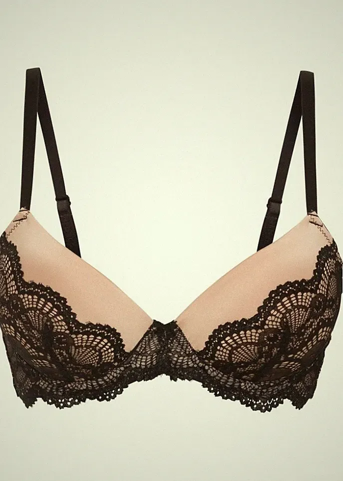 Schalen BH mit Bügel Gr. 90 Cup D Hellbraun Schwarz Damen-Unterwäsche Bra Neu