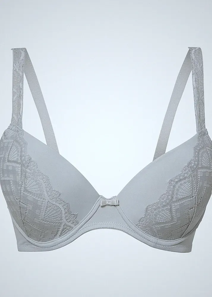 Schalen BH mit Bügel Gr. 90 Cup E Silber Damen-Unterwasche Oberteil Neu
