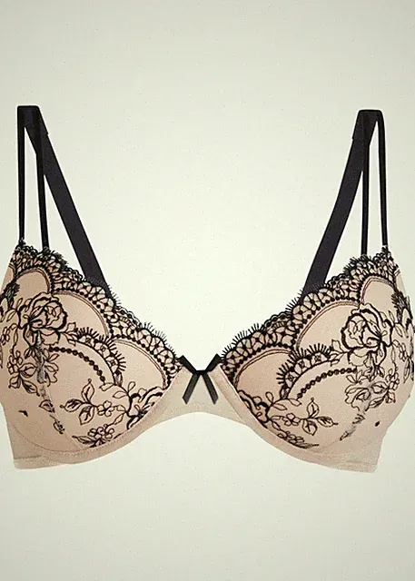 Schalen BH mit Bügel Gr. 95 Cup E Mattbeige Schwarz Damen-Unterwasche Neu
