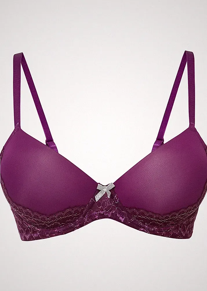 Schalen-BH mit Bügel Gr. (95) F Veilchenlila Silber Damen-Bra Oberteil Neu*