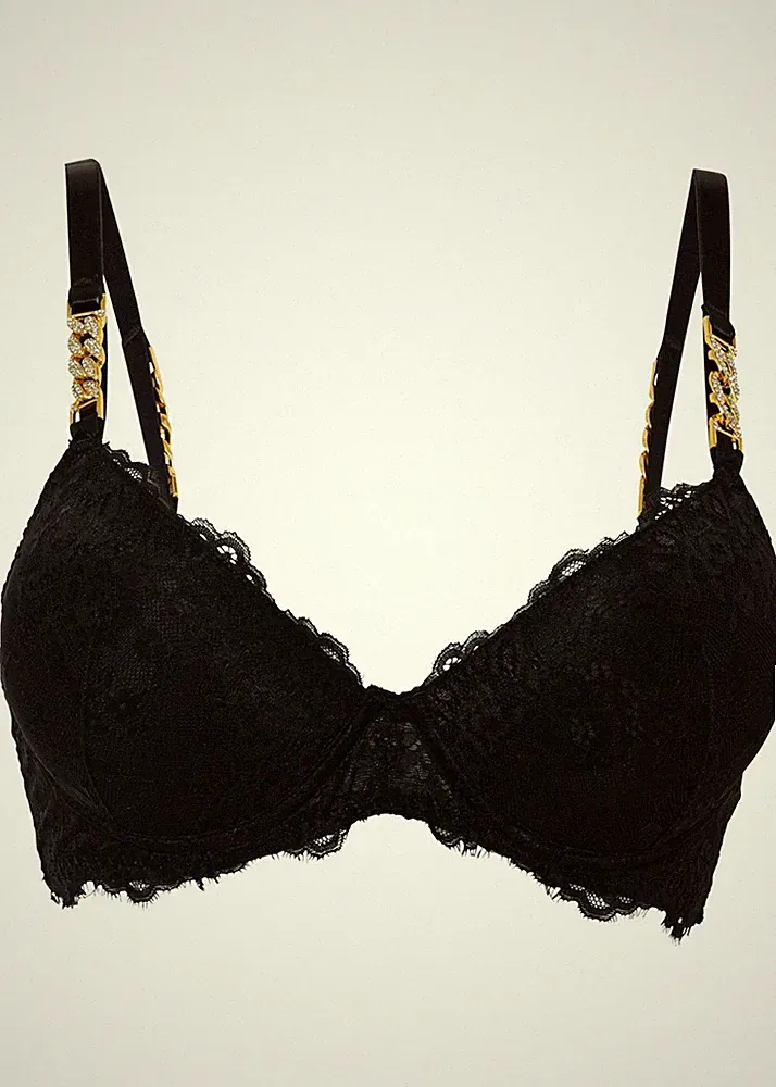 Schalen BH mit Bügel und glänzendem Accessoire Gr. 95 Cup D Schwarz Neu