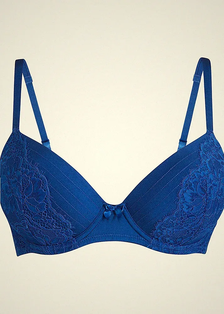 Schalen BH mit Bügel und Glanzeffekt Gr. 90 Cup D Blau Damen-Unterwäsche Neu