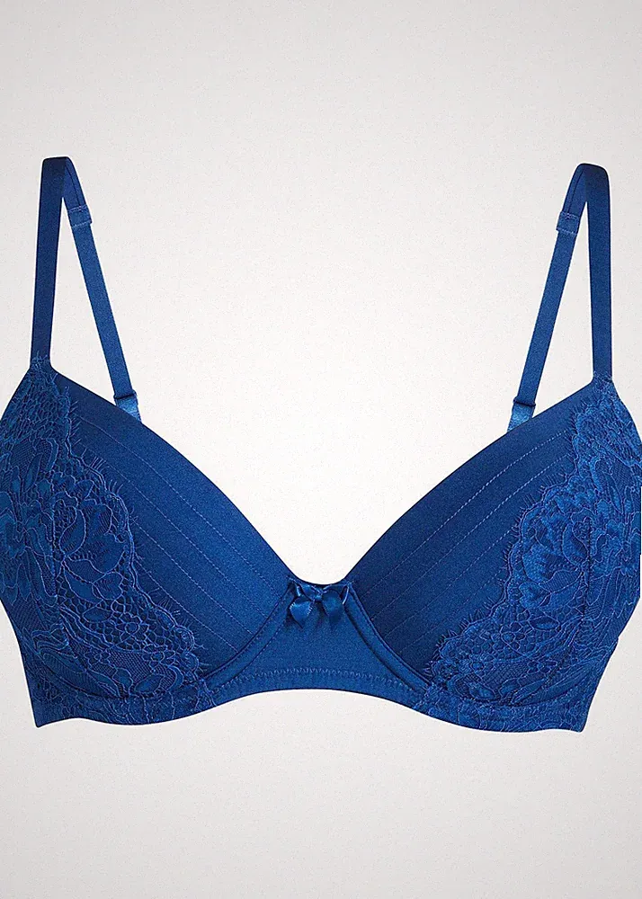 Schalen BH mit Bügel und Glanzeffekt Gr. 95 Cup D Blau Damen-Unterwäsche Neu