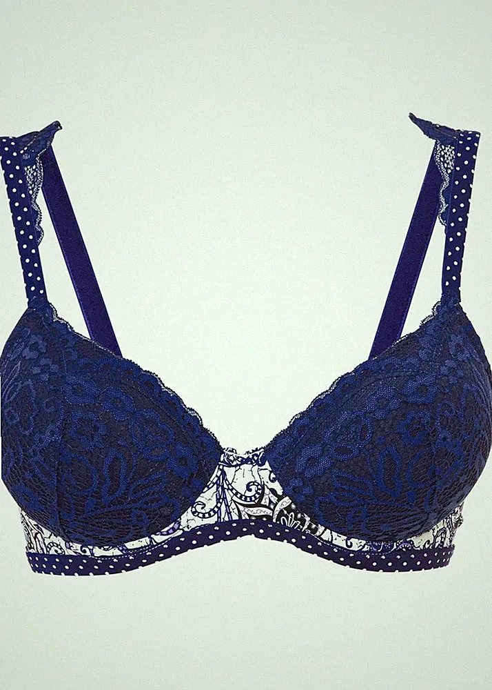 Schalen BH mit Bügel und recyceltem Polyamid Gr. 75 Cup C Dunkelblau Paisley Neu