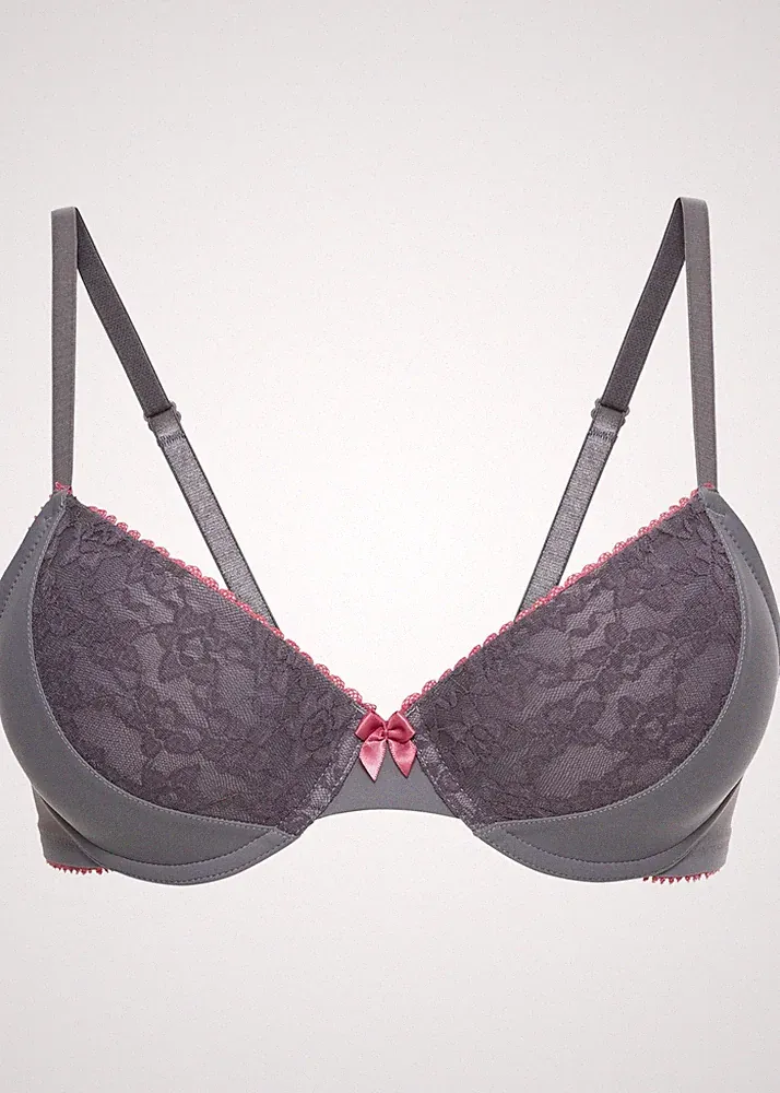 Schalen-BH mit feiner Spitze Gr. 75 Cup C Grau Damen-Unterwäsche Dessous Neu