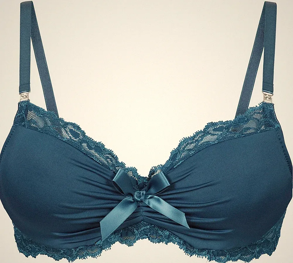 Schalen-BH mit Glitzersteinen Gr. 75 Cup C Blaupetrol Dessous Bügel-BH Neu