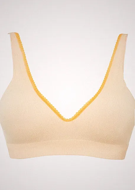 Schalen-BH ohne Bügel Gr. (75) C Perlbeige Gelborange Damen Unterwäsche Neu*