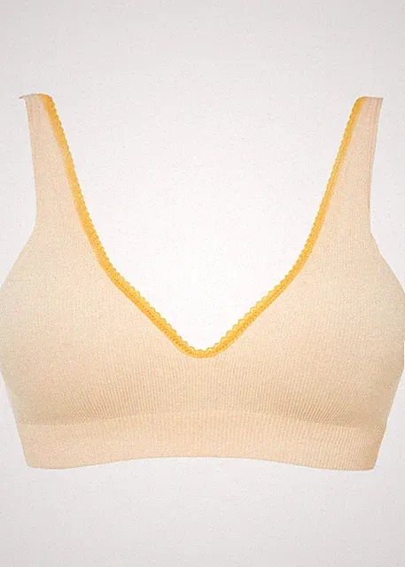 Schalen-BH ohne Bügel Gr. (80) B Perlbeige Gelborange Damen-Bra Oberteil Neu*
