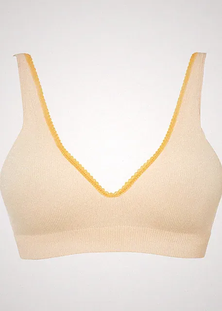 Schalen-BH ohne Bügel Gr. (80) C Perlbeige Gelborange Damen Unterwäsche Neu*
