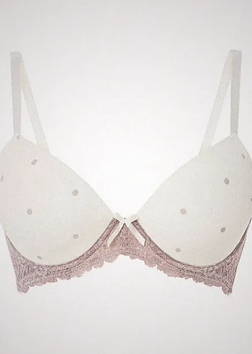 Schalen Bügel-BH Gr. 70 Cup B Champagner Taupe Gepunktet Damen-Bra Oberteil Neu*