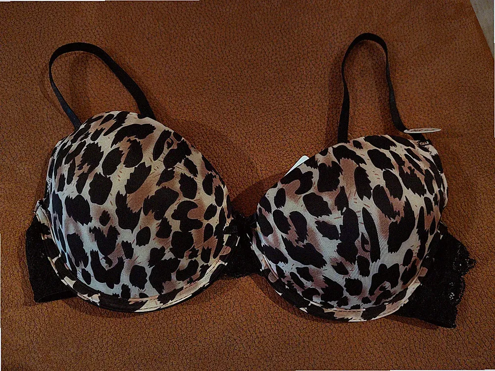 Schicker BH Schalen-BH Leo-Look schwarz Gr.75B Dessous sexy Spitze Schleife *NEU