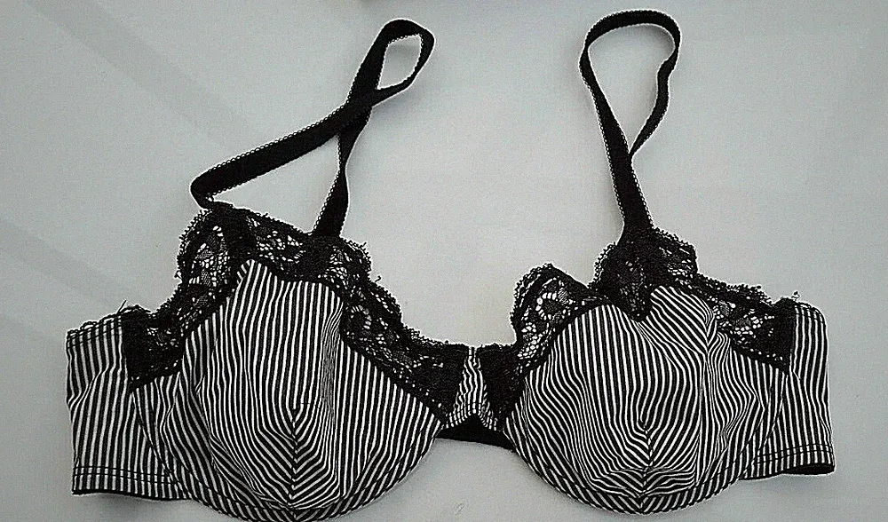 SCHIESSER BH Bügel schwarz weiß gestreift Spitze 80B