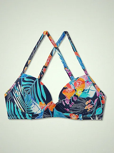 Schiesser Damen Top Blumen Print Bügel Bikini Aqua Mix Match Badetop