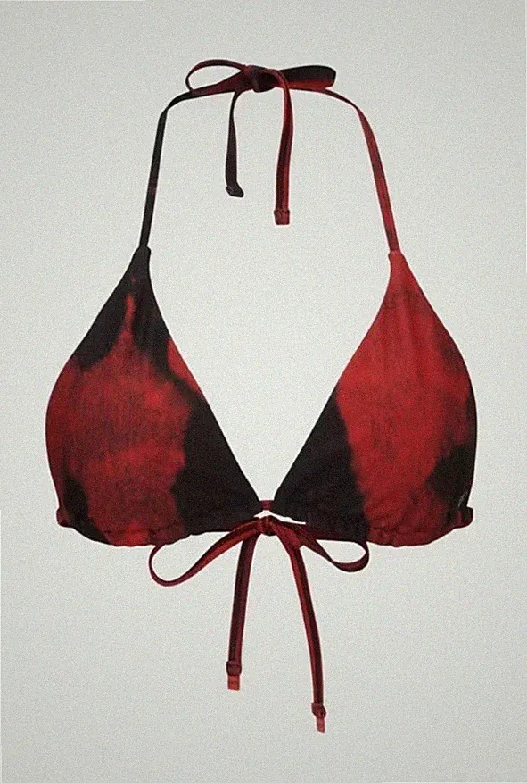 Schönes Original Hugo Bikini Oberteil Triangel BH neu mit Etikett Größe Large schwarz rot Batik