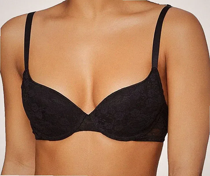 Schwarzer BH 32C Bügel Formschaum leicht gepolstert Spitze Cups tief vorne Damen