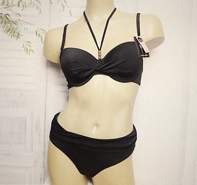Schwarzer Hunkemöller Necklace Schalen BH & Fold Over Rio Slip Bikini S 36 75 B