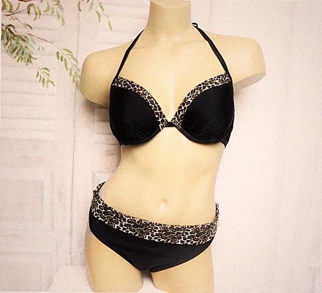Schwarzer Lascana Mixkini Leoparden Push Up Schalen BH Slip Bikini 40 42 B