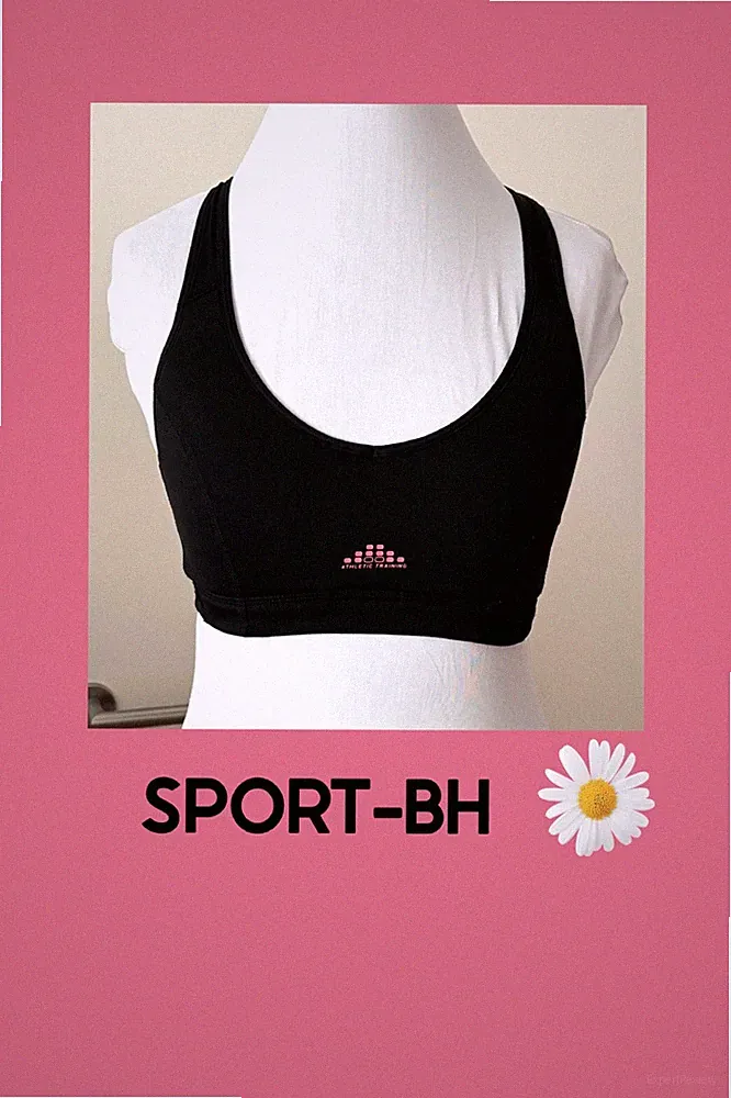 🌼 Schwarzer Sport-BH mit pinken Akzenten, wattiert - H&M - XS/ 34 🌼