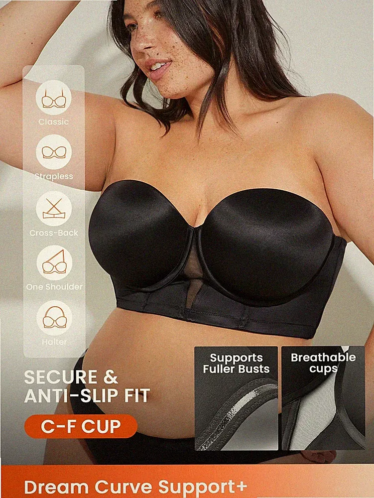 Schwarzer trägelloser Push Up BH für große Größen Bequeme Lingerie für Billig24