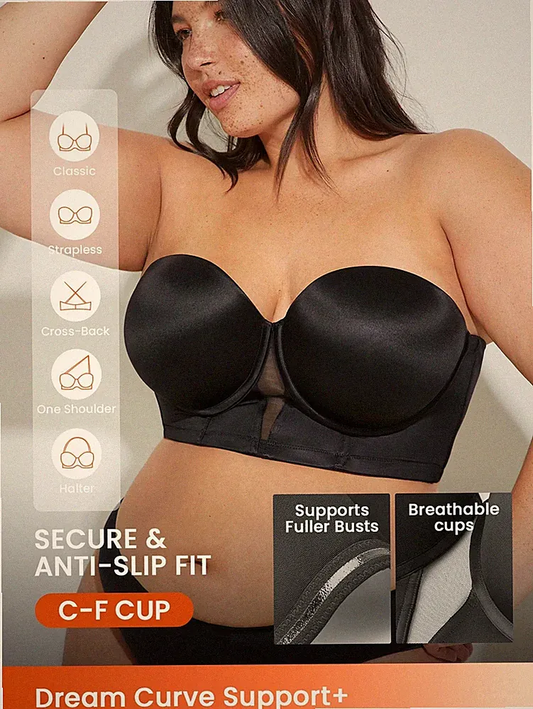 Schwarzer trägelloser Push Up BH für große Größen Bequeme Lingerie für Billig24