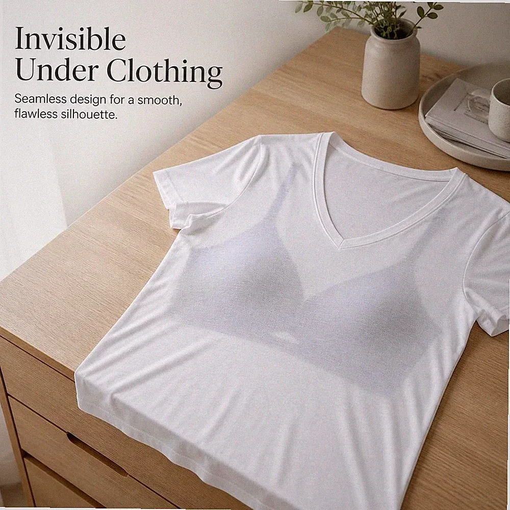 Seamless V-Neck BH ohne Bügel, 3/4 Cup Stütz BH mit verstellbaren Trägern