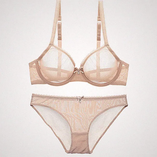 See Through Mesh Sheer BH und Höschen Ultra-dünne Sexy White Unlined BH Set