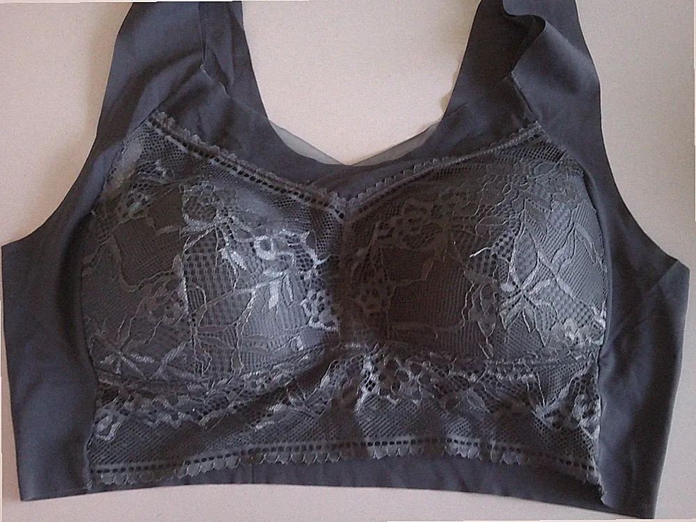 seidig weicher Spitzen vorne gepolsterter Pull On Stretchy BH Bralette Gr. XXL