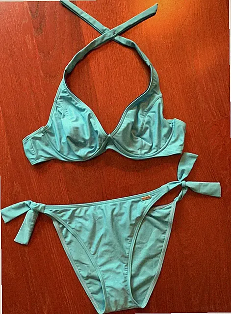 SELF 💕 Gr. XL Neckholder Triangel Bügel BH-Bikini Hose zum Binden Türkis Blau