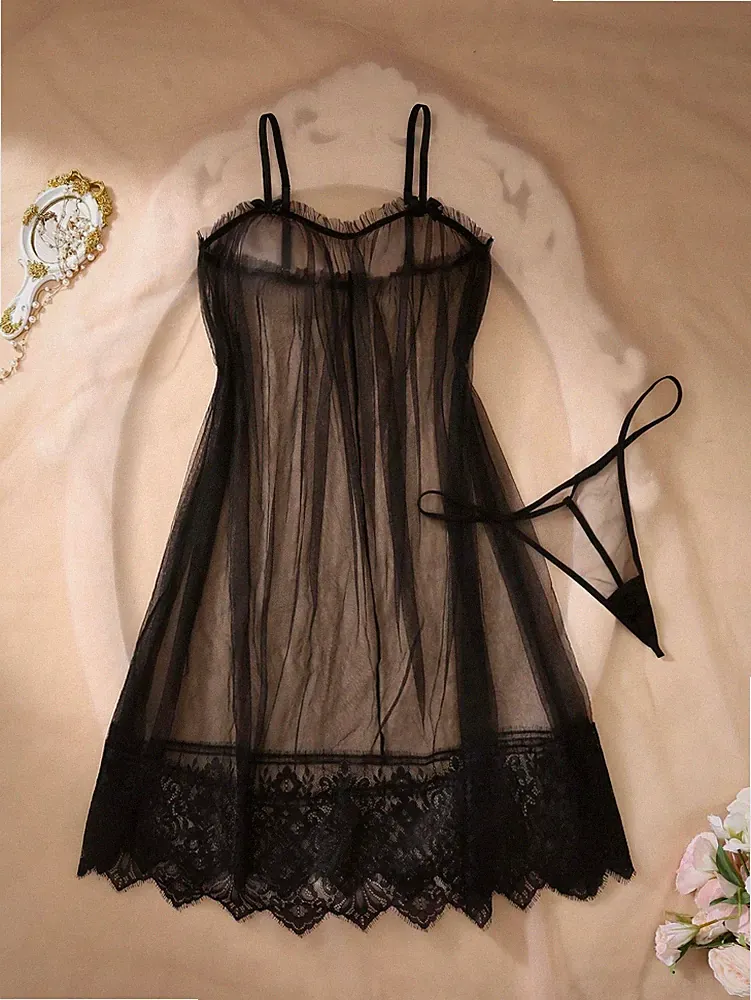 Sexy Dessous Set in Große Größen, Spaghetti Träger BH und Tanga für Billig24