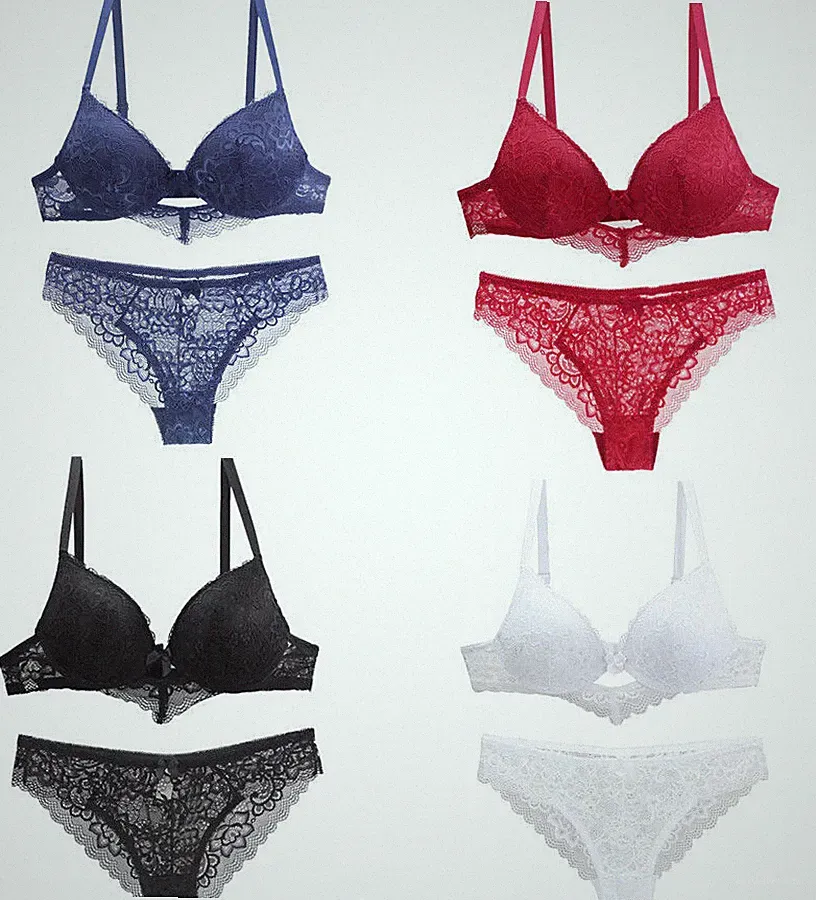 Sexy Plunge BH Set Stickerei Spitze Extrem Push Up Unterwäsche Gepolsterter