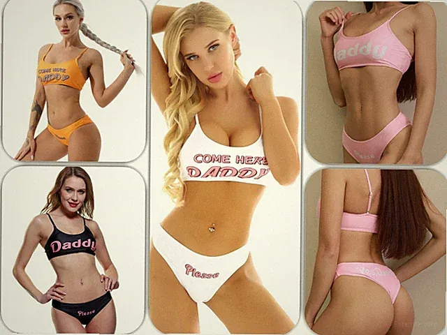 SeXy Set Slip Crop Tank Top BH Yes Come Here Daddy Please String Tanga Shirt