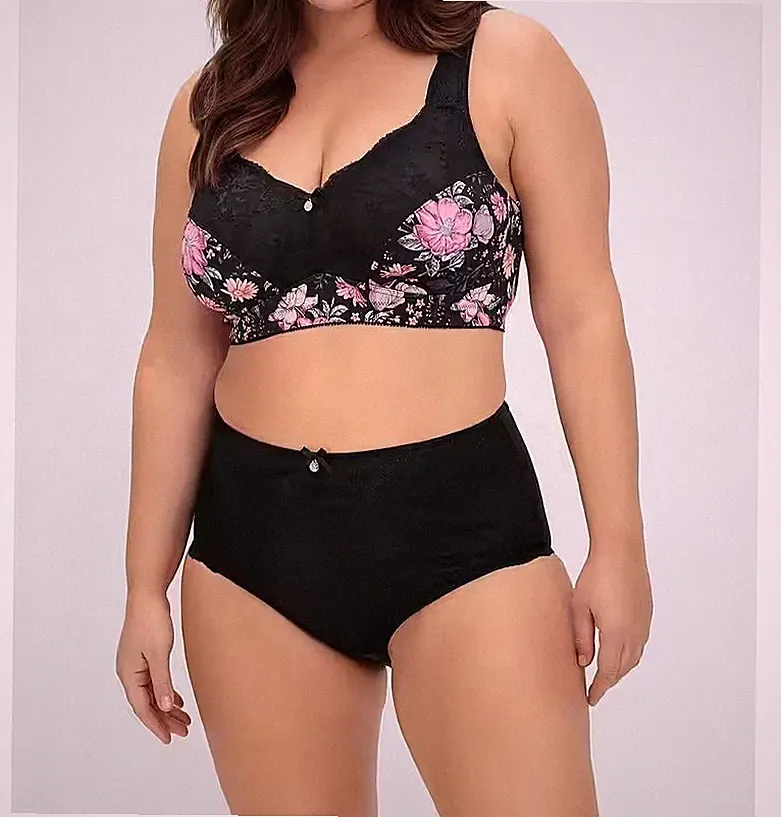 SHEEGO Damen Bügelloser BH Mesh-Innenfutter verstellbare Träger Schwarz Gr.85F
