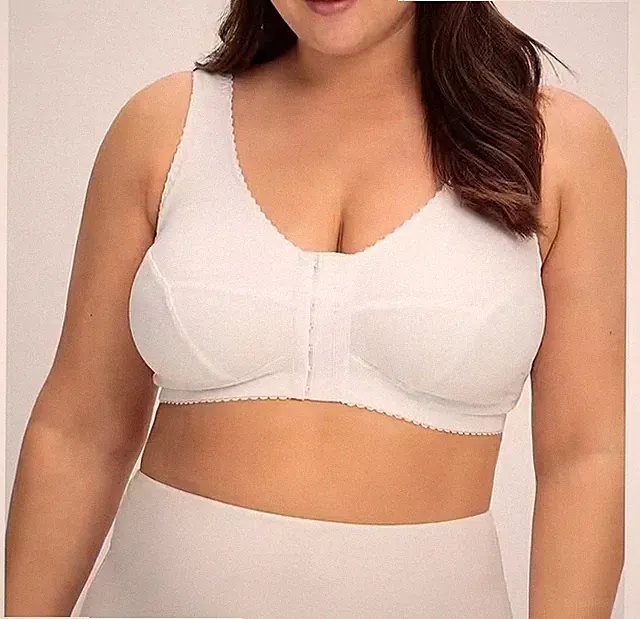 Sheego Damen Bügelloser BH Vorderverschluss breite Träger Weiß Gr. 85D