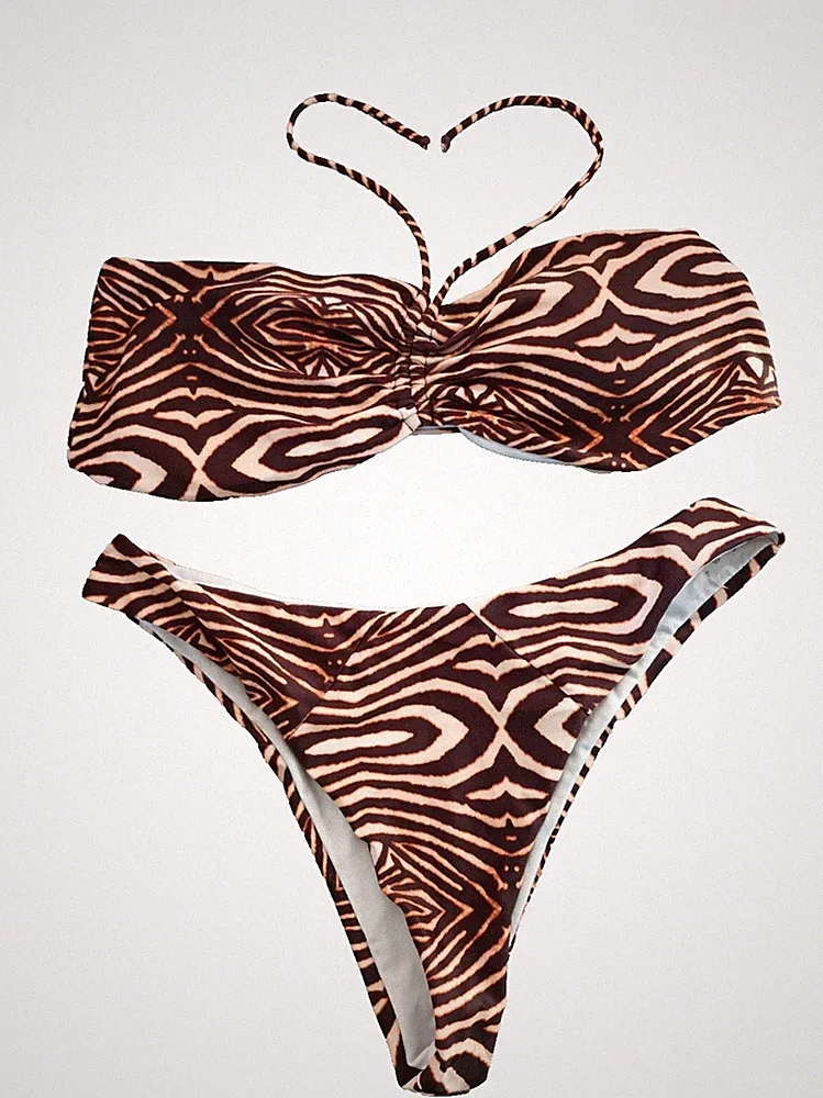 Shein Bikini-Set UK XL bunt Animalprint herausnehmbare Polster Neckholder