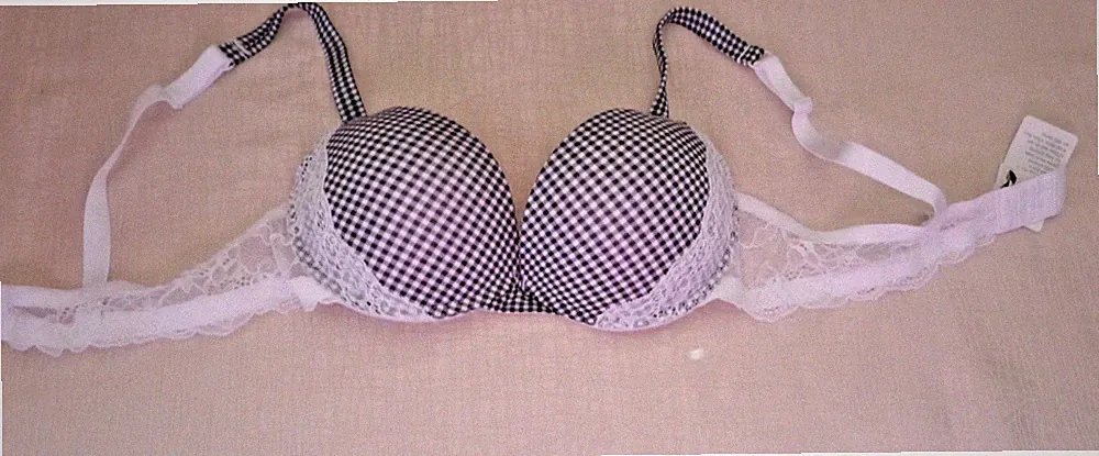 SIELEI Bügel BH Gr. 80C schwarz weiß kariert unterfüttert Rücken weiß 4954