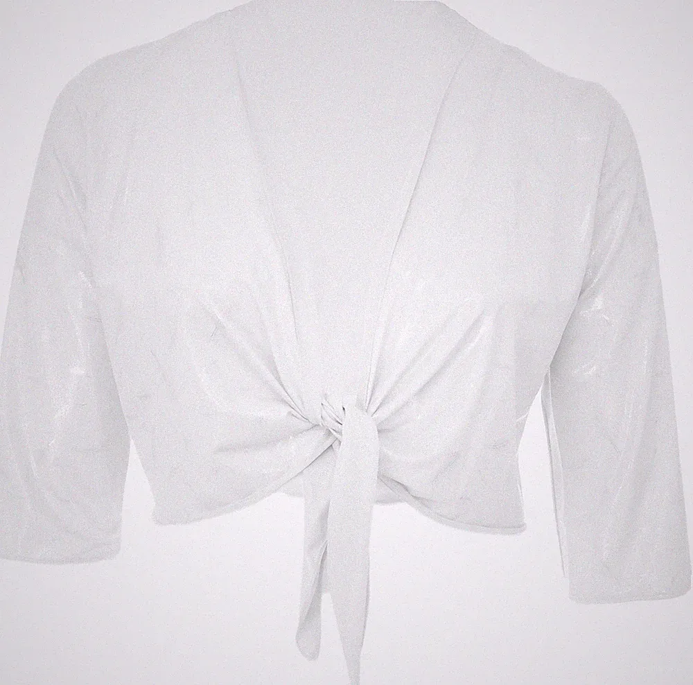 Silber Feder Print Stretch Shrug BH Tie Top Bolero Cardigan Damen Plus Größe