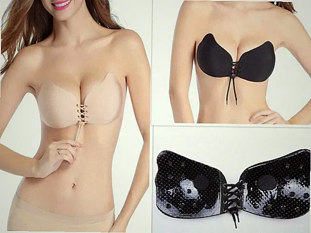 Silikon Klebe BH Push UP Bra trägerlos selbstklebend rückenfrei Abiball A B C D
