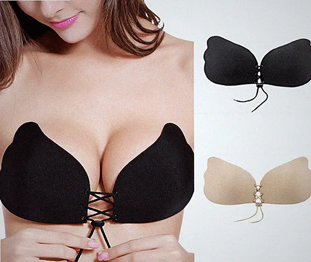 Silikon Klebe BH trägerlos Push Up Bra selbstklebend Cup A B C D rückenfrei