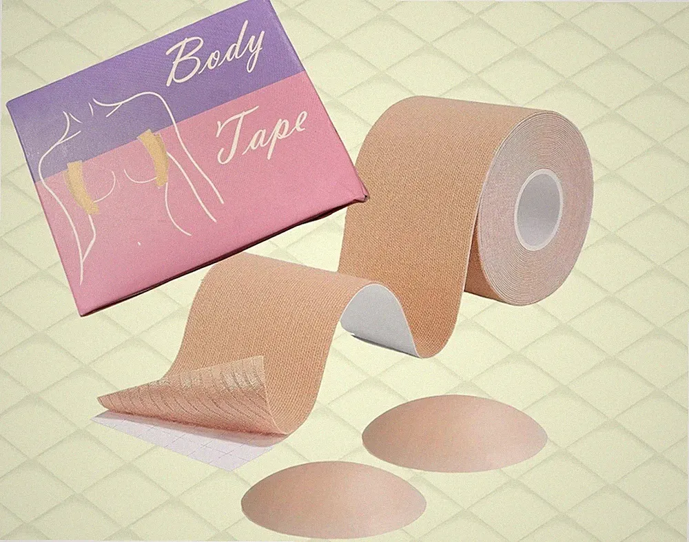 Skin Boob Tape mit 2 Brustwarzenabdeckungen, Booby Body Tape für große Brüste