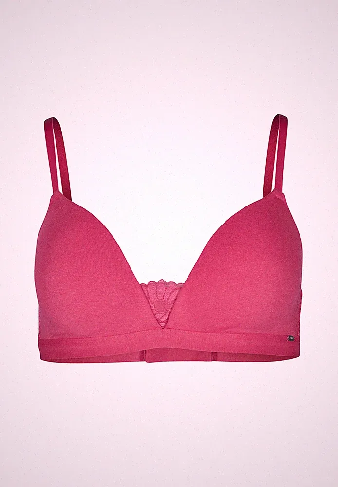 Skiny Damen Triangel BH gepaddet Cotton Lace bügellos Spitze Raspberry Rosa NEU