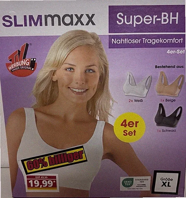 Slimmaxx Super-BH 4er Set, 2 x Weiß, 1 x Schwarz, 1 x Beige, Gr. XL