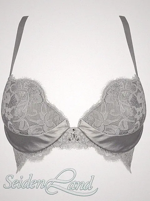 Spitze Push-Up BH mit Schmuck MARLENE uni von Prelude Milano grau oder schwarz
