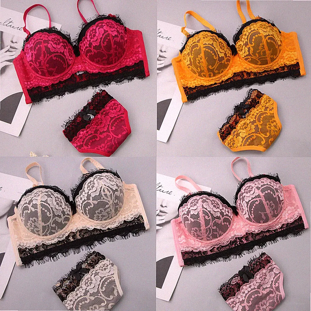 Spitzen-Balconette-gepolsterte trägerlose Multiway-BH-Sets Dessous-Sets Panties