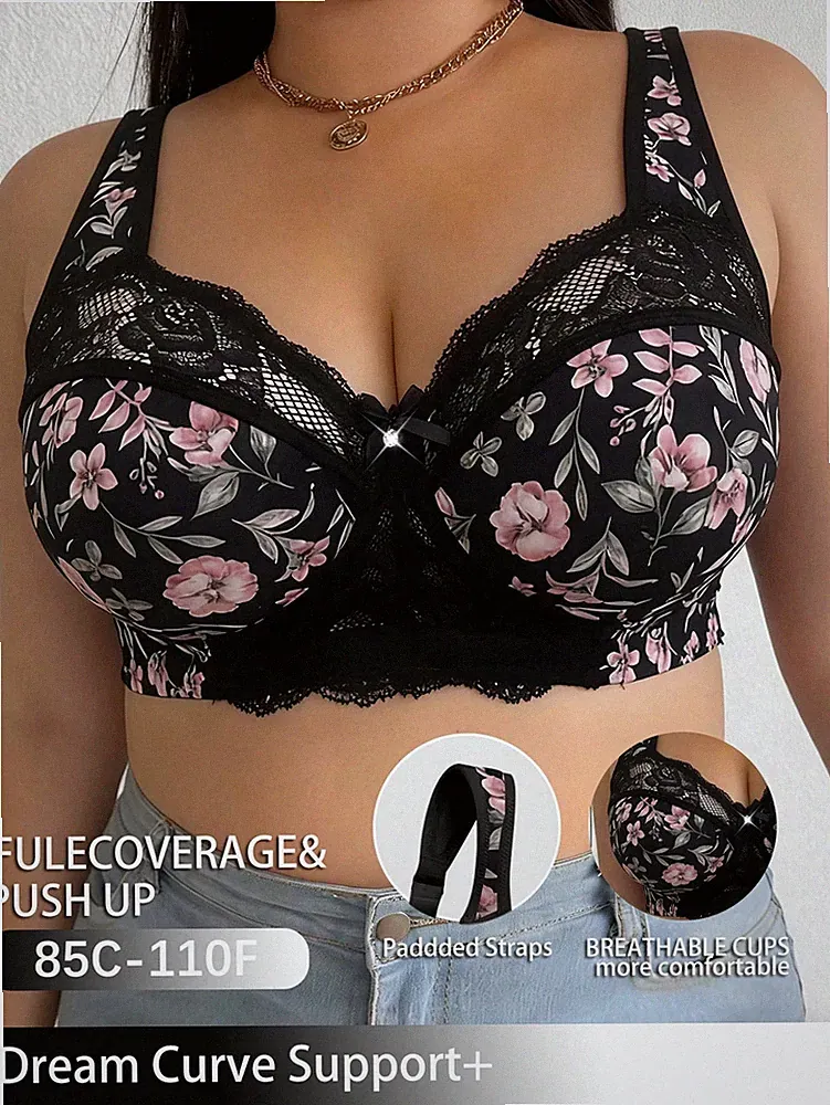 Spitzen Patchwork BH ohne Bügel für kurvige Damen in Große Größen Billig24