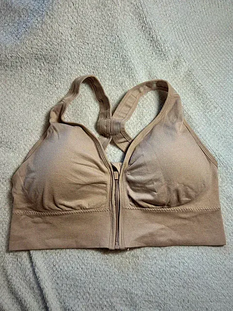 Sport BH beige 2XL 48 Plus Size Frontreißverschluss gepolstert