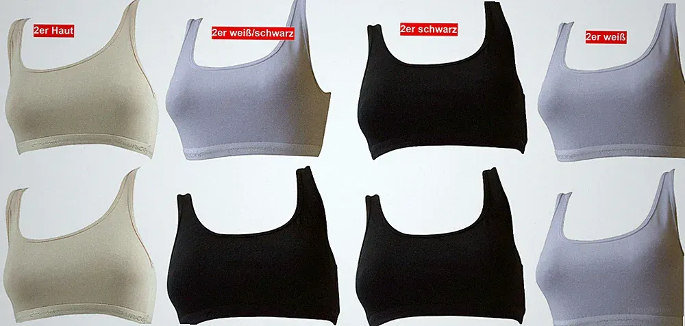 Sport BH Bustier 92% Baumwolle 2-er Pack. weiß schwarz haut von Uniconf