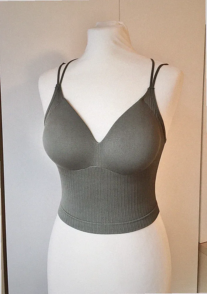 Sport-BH Bustier Bralette push up Khaki Bandeau Seamless Invisible S Grün