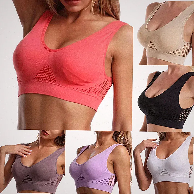 Sport BH Bustier Starker Halt Nahtlose Netz Joggen Yoga Fitness Bra Becher Damen