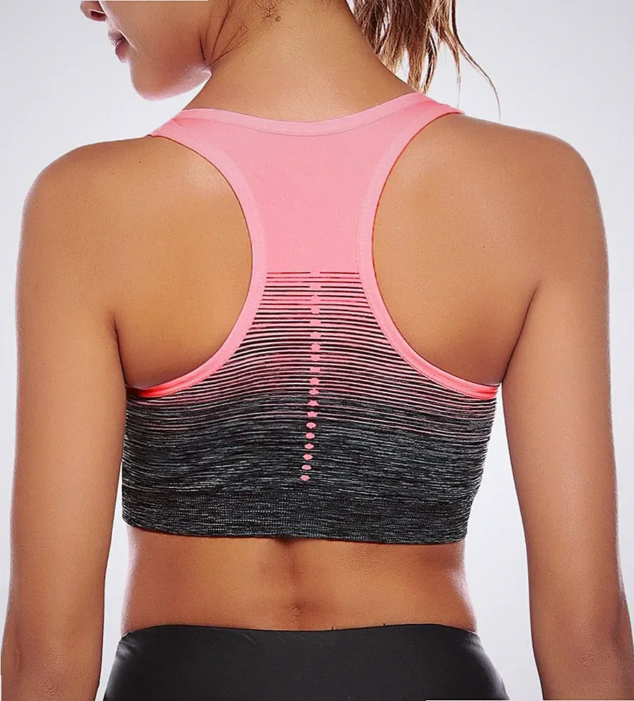 Sport-BH Damen Gepolstert Bustier Racerback Push-up Yoga Fitness Rosa