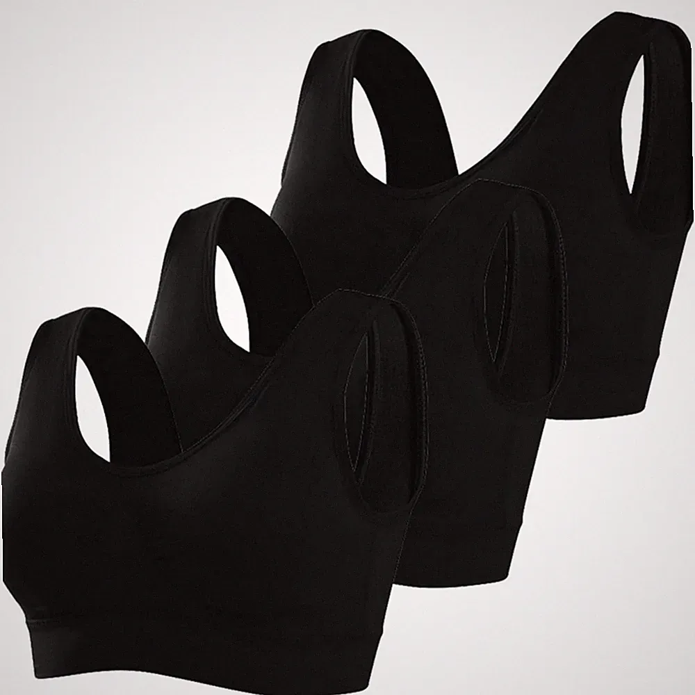 Sport BH Damen Große Brüste Push Up Bügellos 3er Set Joggen Yoga Laufen